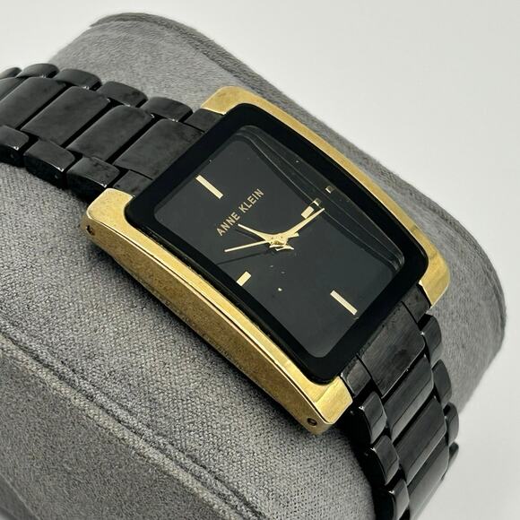 Anne Klein Rectangular Gold-tone Case Black Band Watch Working New Battery main image 8